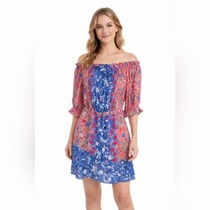 Saloni Off The Shoulder Mini Silk Dress NWT